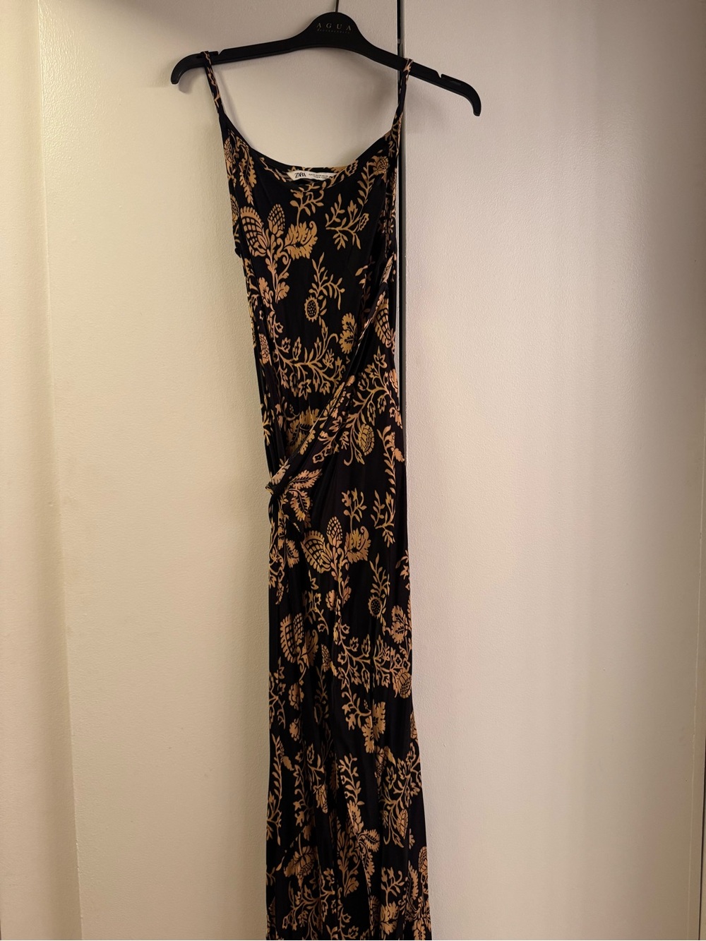 Zara Black Maxi Dress with Gold Floral Print